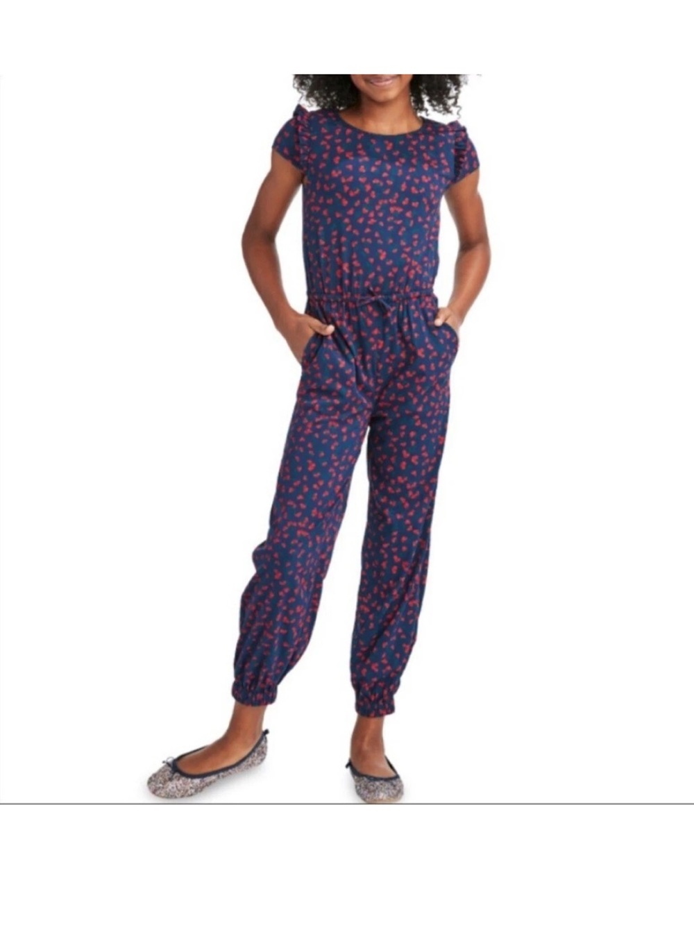Vineyard Vines Navy Blue Red Cherries Stretch Jumpsuit Pockets size 8